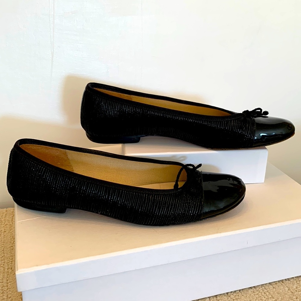FS/NY‎ Ballet Flats. Black patent leather toe.Ribbed Fabric shoe. Size 8.5 B.